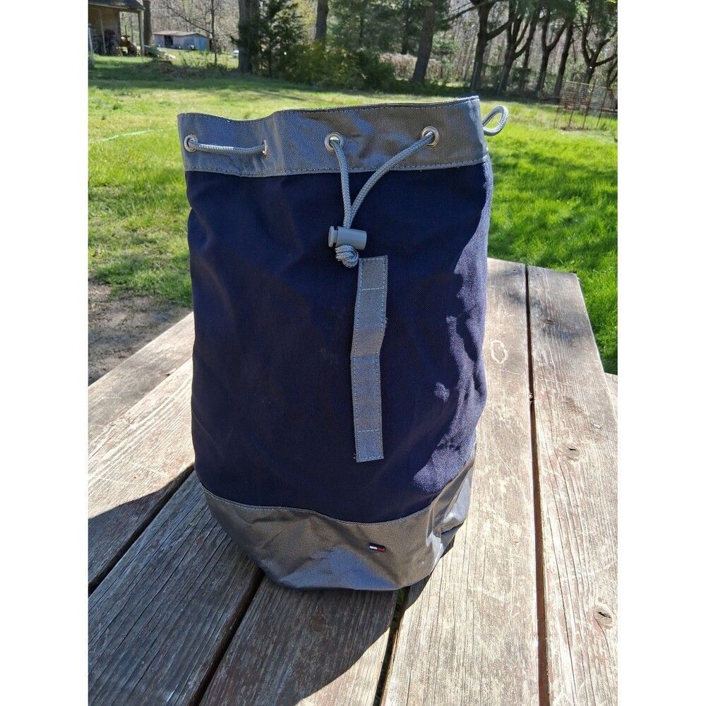 Tommy Hilfiger Travel Barrel Bag Tote Backpack XL Blue & Silver Vintage
